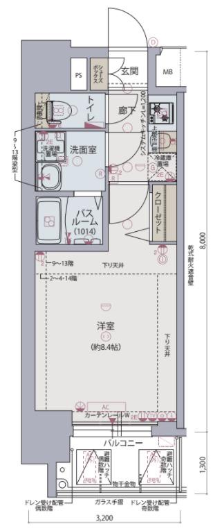 プランドール江戸堀レジデンス(1K/5階)の間取り写真