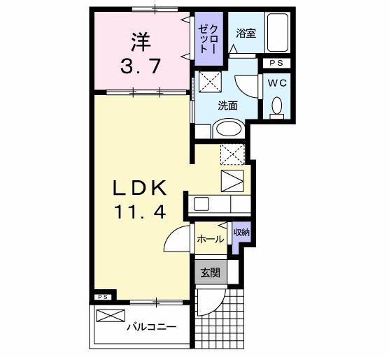 エバーライフ 湯川(1LDK/1階)の間取り写真