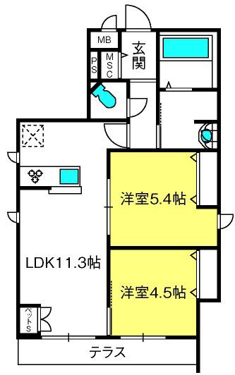 MAISON・COURAGE(2LDK/1階)の間取り写真