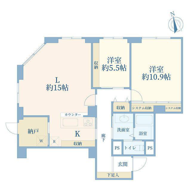 高輪マンション(2LDK/5階)の間取り写真