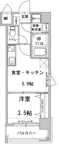 アクタス天神III(1DK/6階)の間取り写真