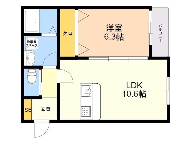 SUNMARK高宮南(1LDK/2階)の間取り写真