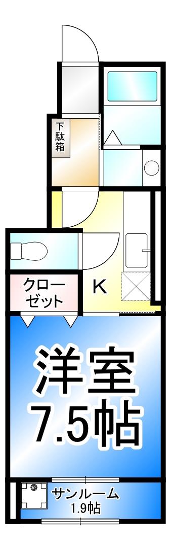 ラ ペジーブル(1K/1階)の間取り写真