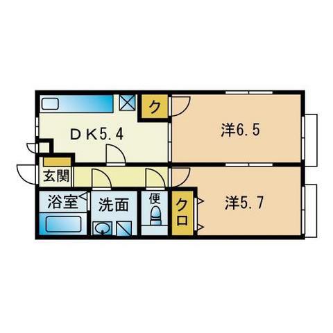 アンプルールクラージュコルザ(2DK/2階)の間取り写真