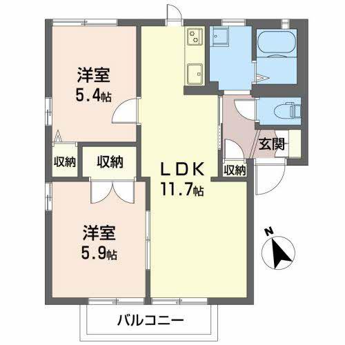 ラ・プランタン(2LDK/2階)の間取り写真