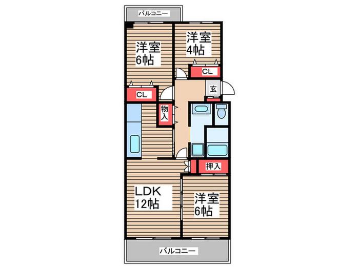 ル・メール新松戸(3LDK/1階)の間取り写真