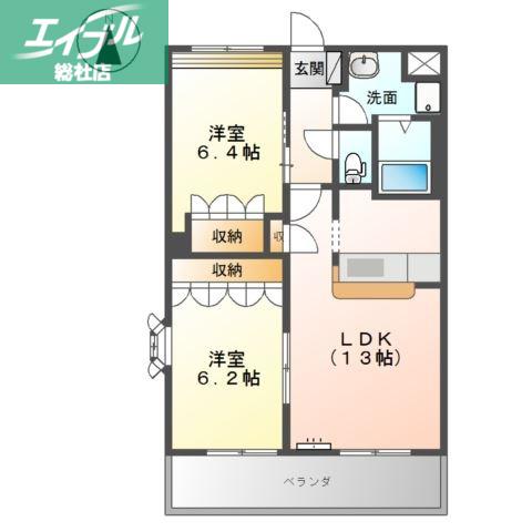 グラシアス(2LDK/2階)の間取り写真