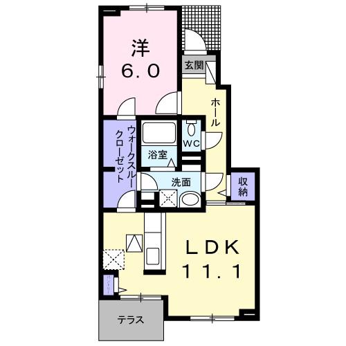 ビオーラ松山A(1LDK/1階)の間取り写真