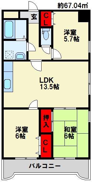 サンディエゴ永野V(3LDK/3階)の間取り写真