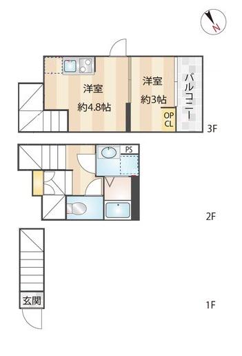 ミハス三軒茶屋IV(1DK/3階)の間取り写真