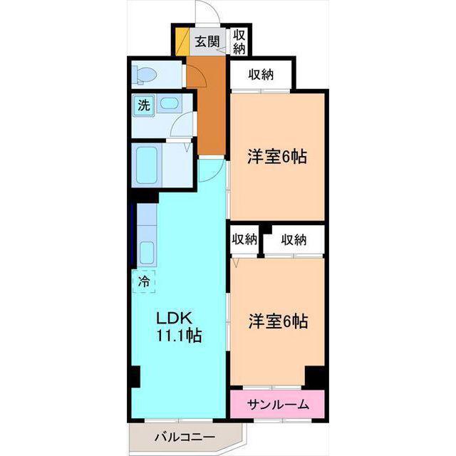 ハビタ2000(2LDK/7階)の間取り写真