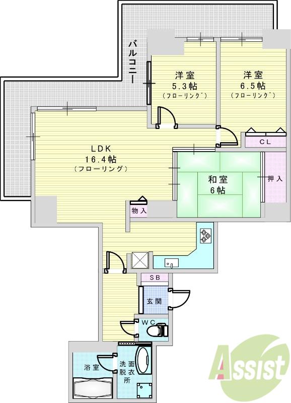 メロード吹田(3LDK/16階)の間取り写真
