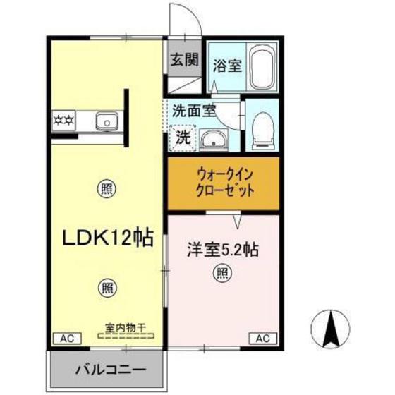 ベルジュールB(1LDK/1階)の間取り写真