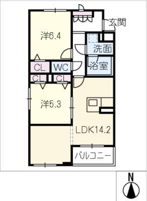 ヴィヴァーチェ(2LDK/2階)の間取り写真