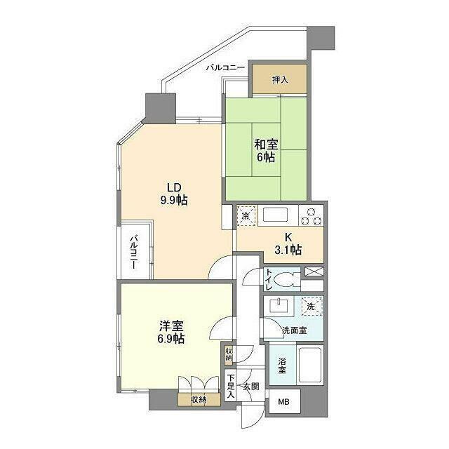 ファシネス玉川台(2LDK/3階)の間取り写真
