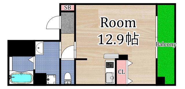WOB放出(ワンルーム/5階)の間取り写真