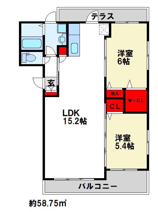 グランドールB(2LDK/1階)の間取り写真