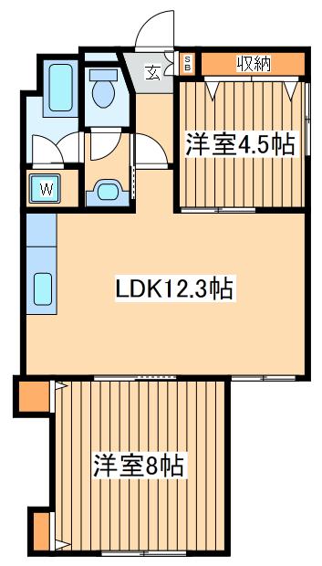 スカイベルズ千代田(2LDK/1階)の間取り写真
