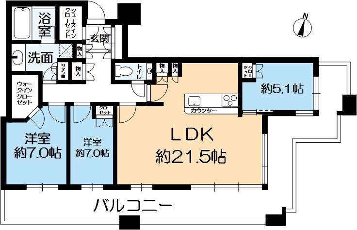御影タワーレジデンス(2LDK/32階)の間取り写真