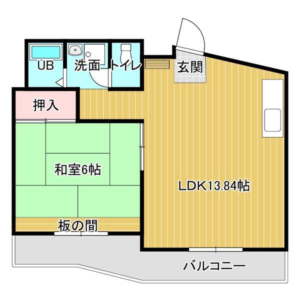 サニーサイド竹園(1LDK/3階)の間取り写真