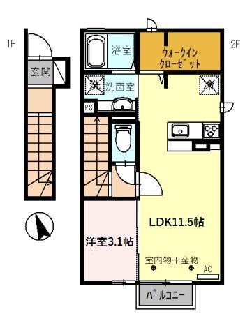 PINO・PARCO(1LDK/2階)の間取り写真