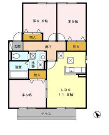 メルベーユII B(3LDK/1階)の間取り写真