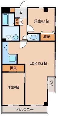 宮西パレス 壱号館(2LDK/6階)の間取り写真