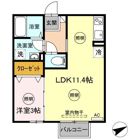 ユイマールガーデンIII(1LDK/2階)の間取り写真