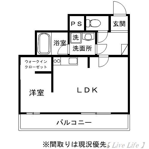 リバーコート清武(1LDK/4階)の間取り写真