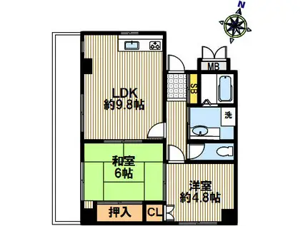 ベルメゾン岩屋(2LDK/3階)の間取り写真