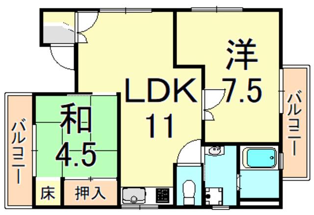 キュービック武庫之荘(2LDK/3階)の間取り写真