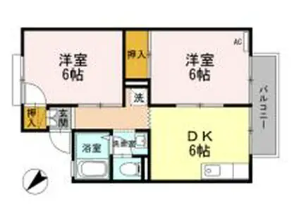 セジュールK2 南(2DK/2階)の間取り写真