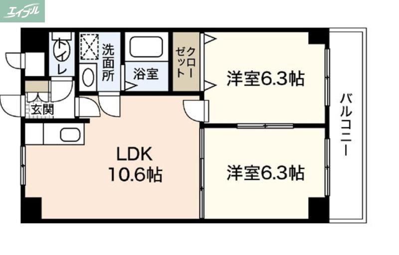 サニーヒルズ大福(2LDK/4階)の間取り写真