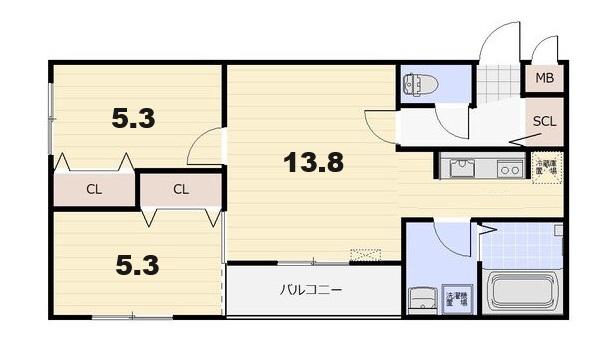 THREE R 千歳(2LDK/1階)の間取り写真