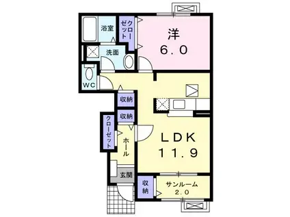 ミルキーウェイ(1LDK/1階)の間取り写真