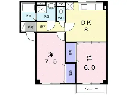 ヴィル・フォーレIA(2DK/2階)の間取り写真