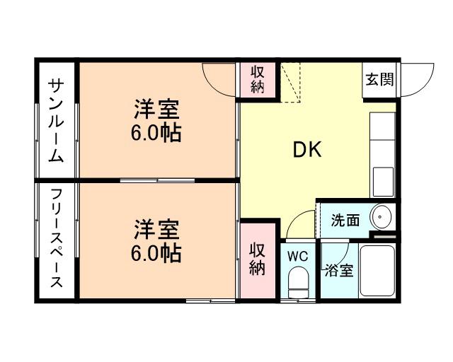 モンシャトウ大沢野(2DK/2階)の間取り写真