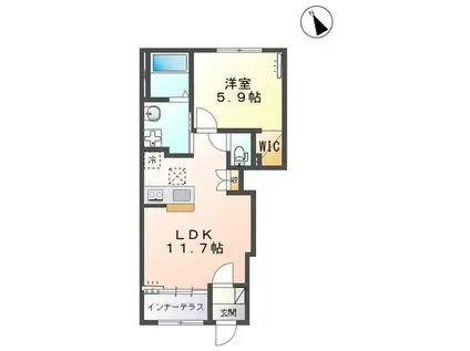 カーサ・フェリーチェS(1LDK/1階)の間取り写真