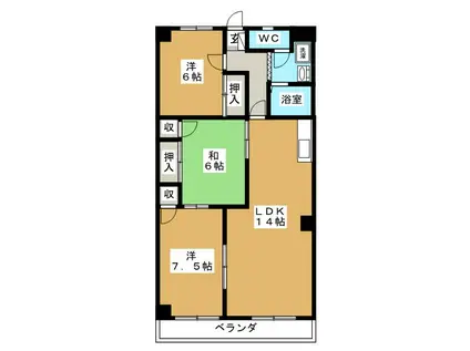 ニュー松戸コーポ F棟(3LDK/2階)の間取り写真