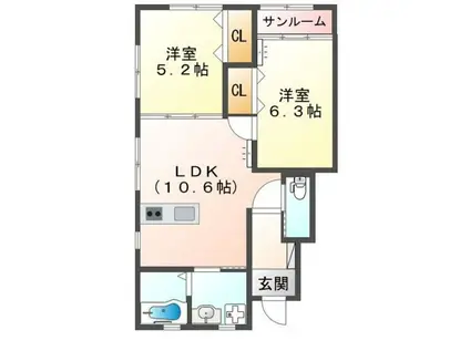 NOEL(2LDK/1階)の間取り写真