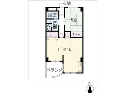 コーポラス亀の井(1LDK/4階)の間取り写真