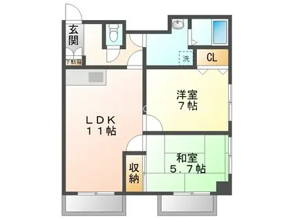 グランビスタ向山(2LDK/4階)の間取り写真