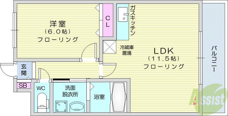 ハバードリーム3番館(1LDK/1階)の間取り写真