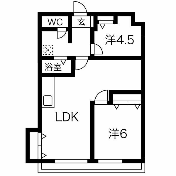 Kスクエアサウス(2LDK/5階)の間取り写真