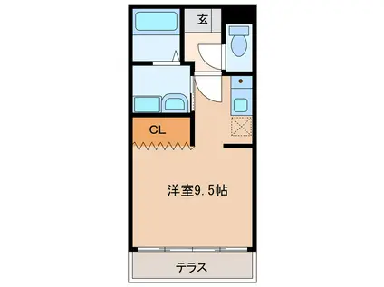 トパーズ(ワンルーム/1階)の間取り写真