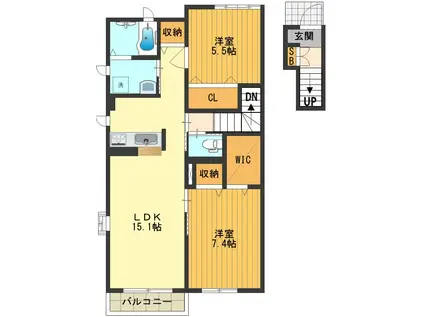 カリーノ(2LDK/2階)の間取り写真
