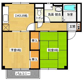グリーンヒルズ丹那(2DK/2階)の間取り写真