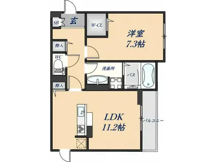 サニープレイス B棟(1LDK/1階)の間取り写真