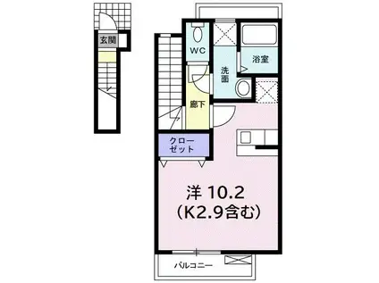 プリムローズ(ワンルーム/2階)の間取り写真