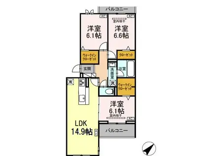 D CRAFT 谷田(3LDK/3階)の間取り写真